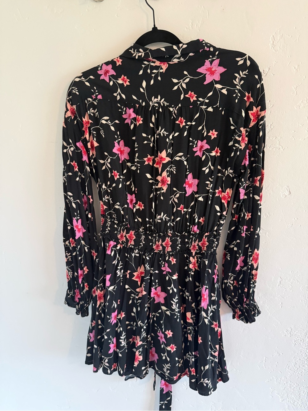 Free People Lighten Up MiniBlack Floral Long-Sleeve with Pink Accents - Picture 9 of 9
